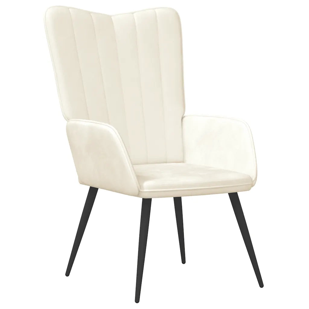 Poltrona Relax | Sedia Relax con Sgabello Bianco Crema in Velluto