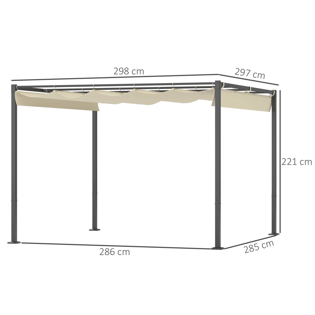 Pergola da giardino con tetto retrattile 3x3m ¨C zephmum ¨C beige UPF30+