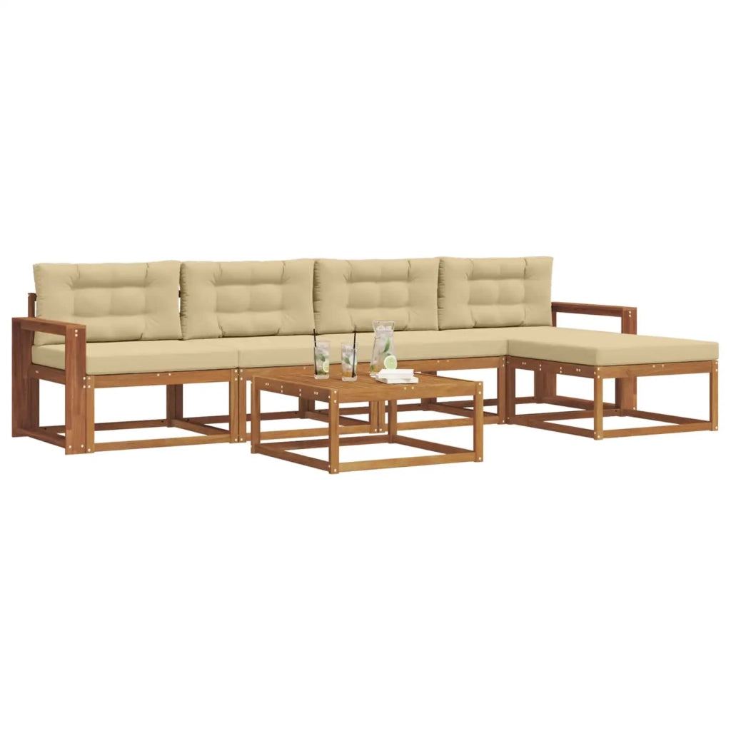 Set di divani da esterno con cuscino 6 pcs Naturale e Beige 3367481