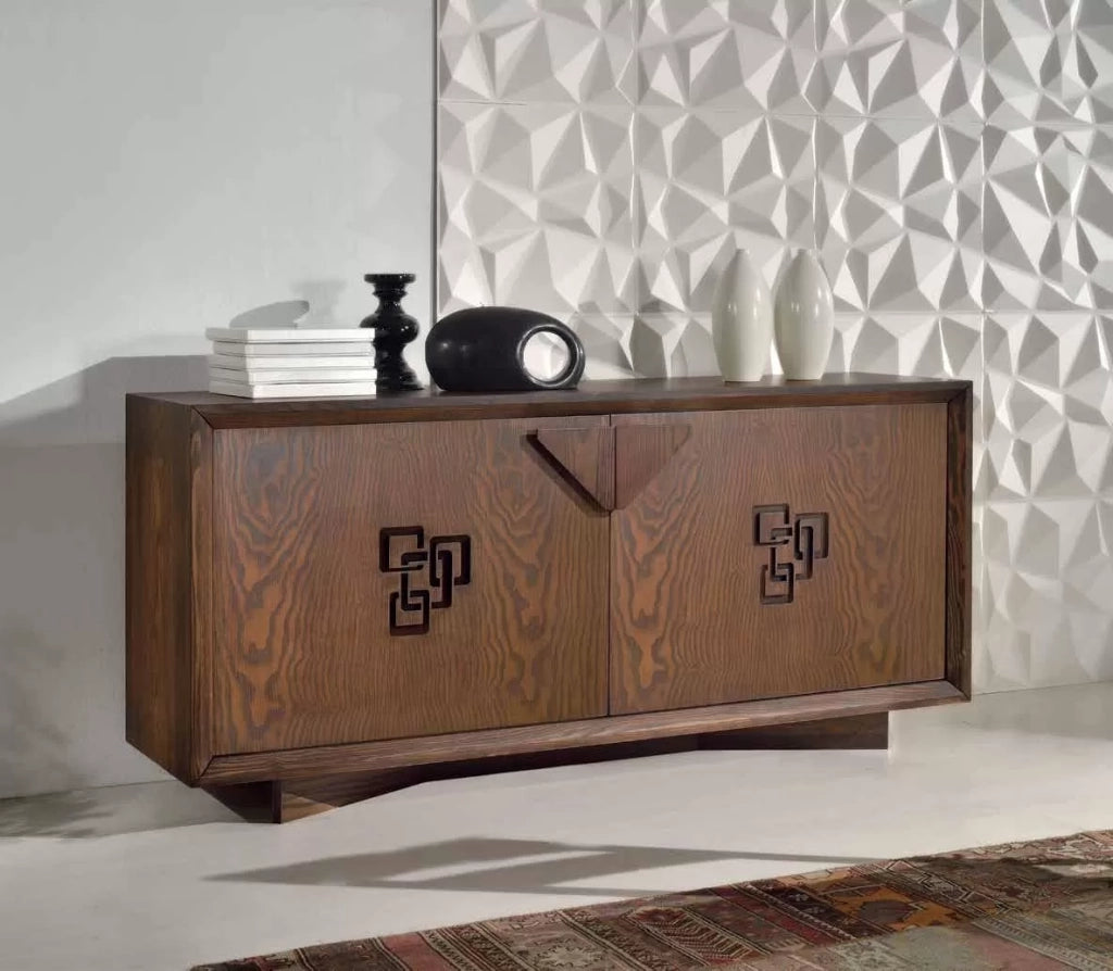 Credenza in frassino 2 porte finitura tabacco poro aperto con zoccolo l.180 p.50 h.85 - Mobili 2G