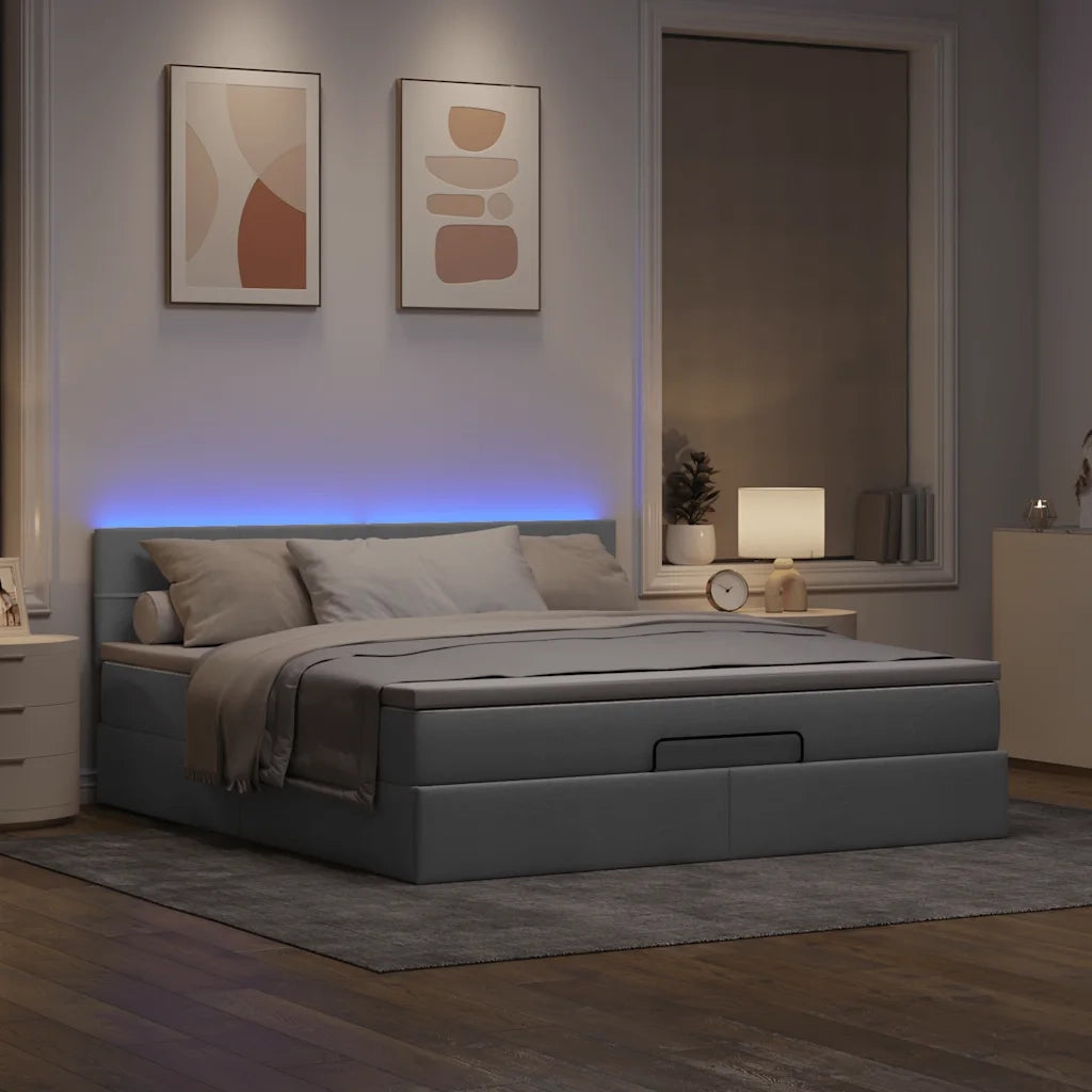 Pouf Letto con Materasso e LED Grigio Chiaro 180x200cm Tessuto 3312326