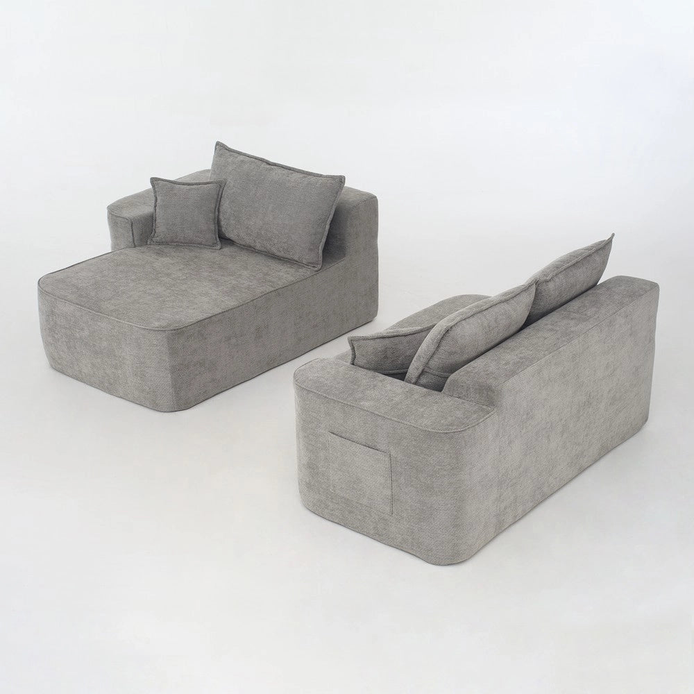 Divano angolare con chaise longue ¨C Minimal ¨C grigio chenille 262cm imbottito morbido