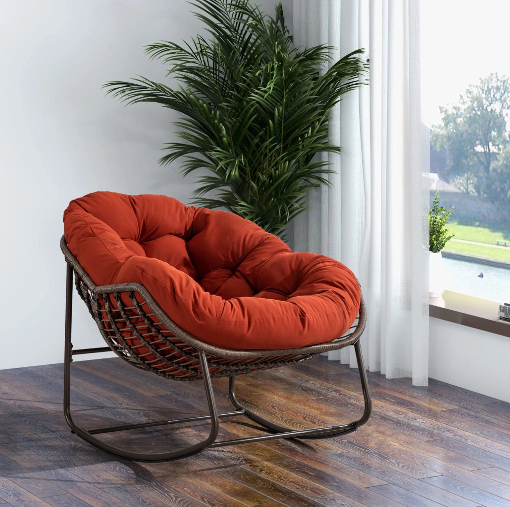 Sedia a dondolo da esterno in rattan sintetico; arancione; 78x106x90 cm