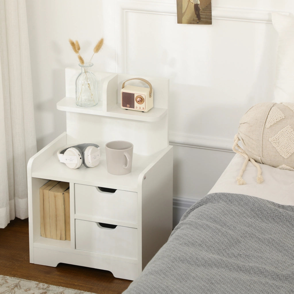 Comodino con 2 cassetti e 3 ripiani ¨C zephmum ¨C bianco 40x30x60 cm