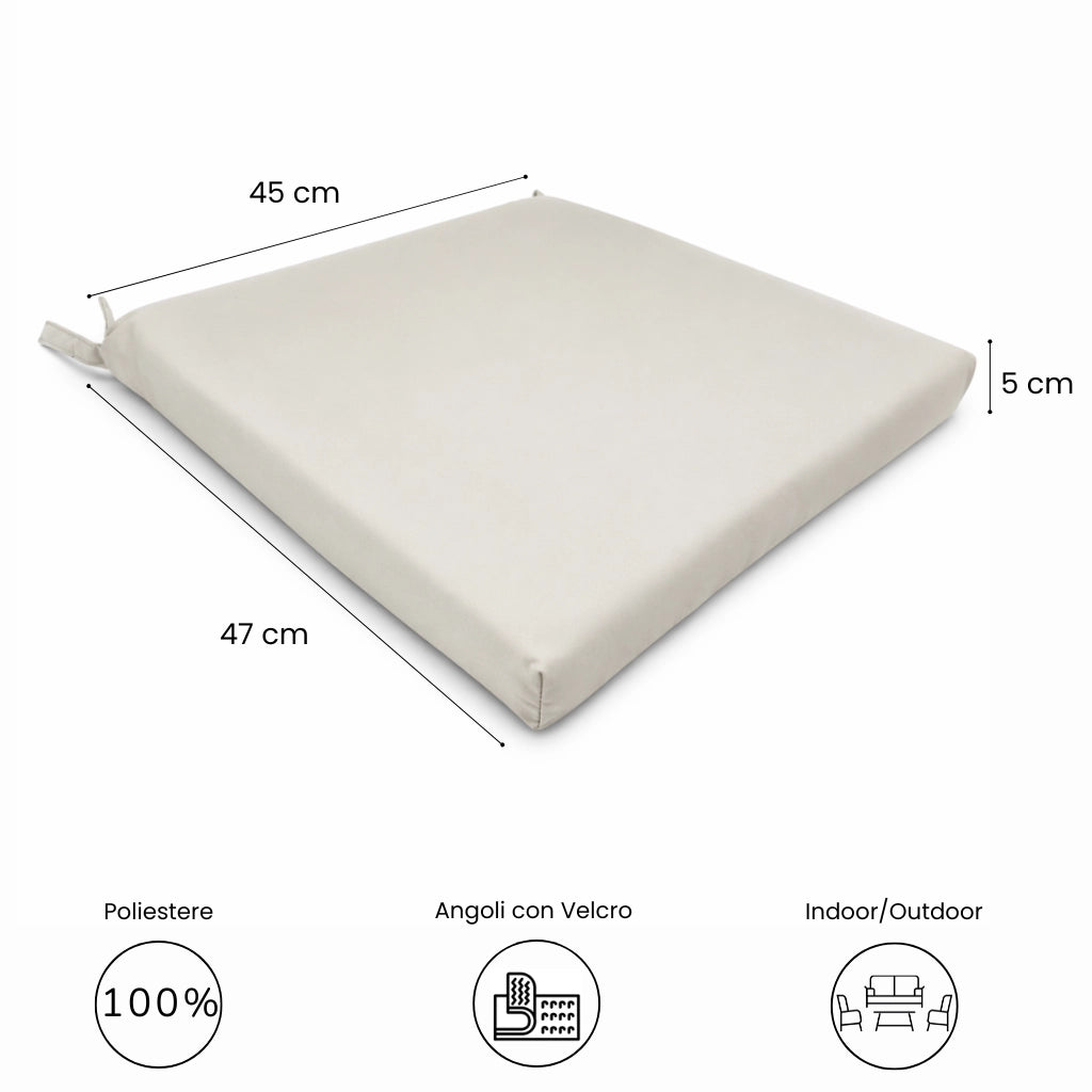 Cuscino seduta per sedia 45x47cm con velcro in poliestere – Avorio