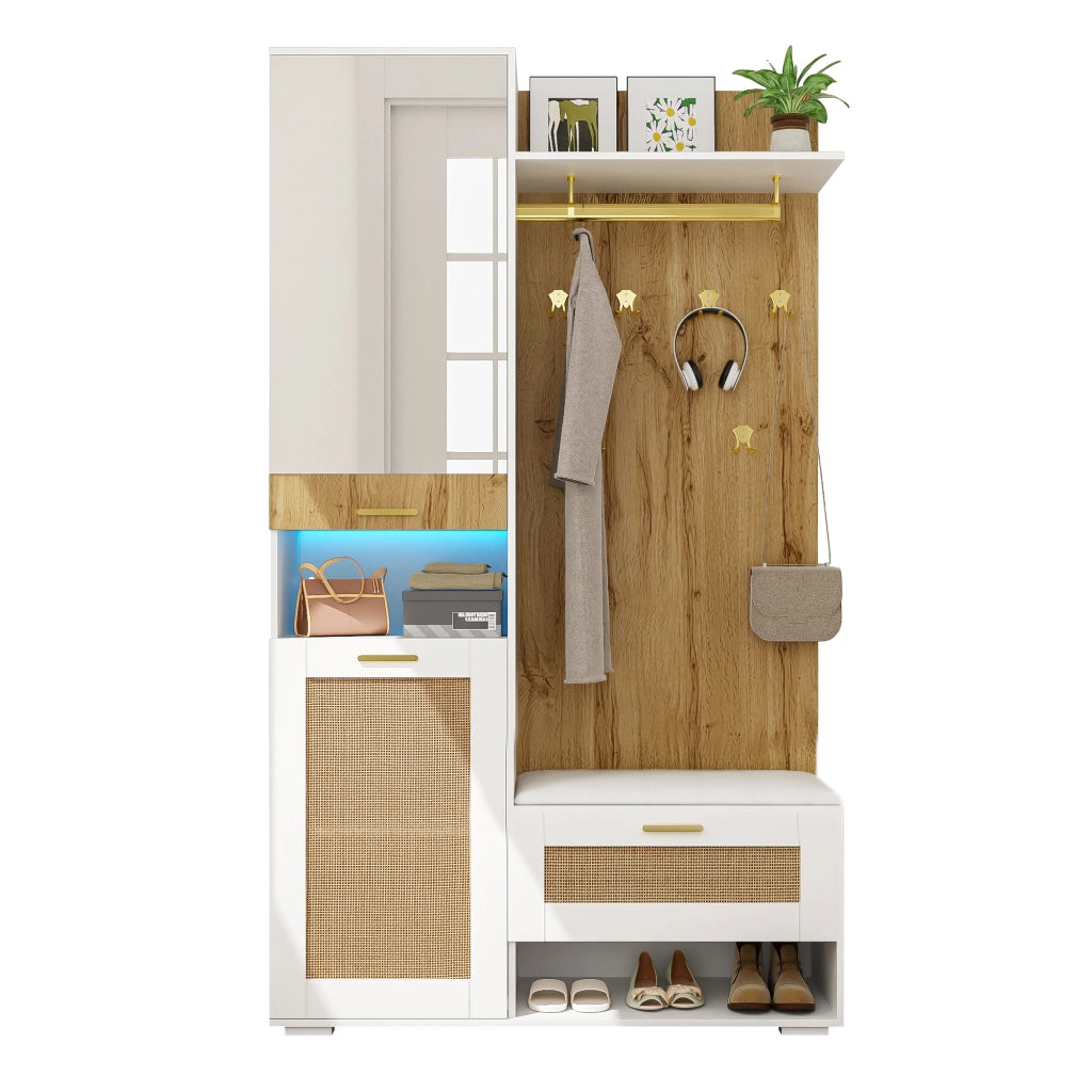 Set Ingresso con Specchio, Scarpiera, Appendiabiti e Panca ¨C MINIMAL ¨C con Ganci e LED