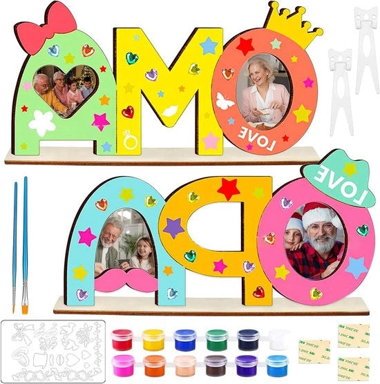 Due set di lettere in legno per hobby per nonni con pennelli da pittura e accessori da pittura - regali per compleanno, uoma e Natale