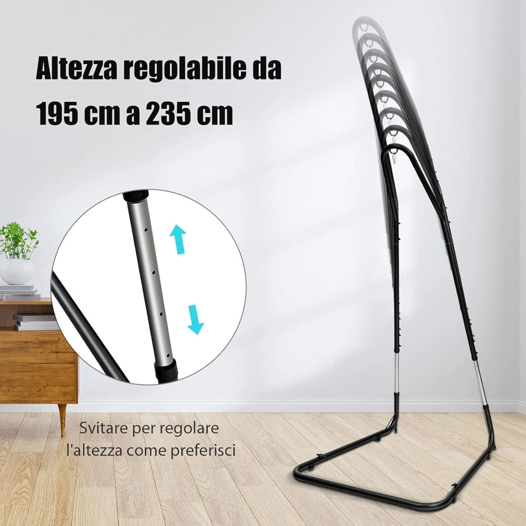 Sostegno per Sedia Sospesa Regolabile, Struttura Resistente con Gancio di Sicurezza, Carico Fino 150KG, Cuscinetti Antiscivolo, Perfetto per Camera da Letto, Patio, Cortile, Piscina, Veranda