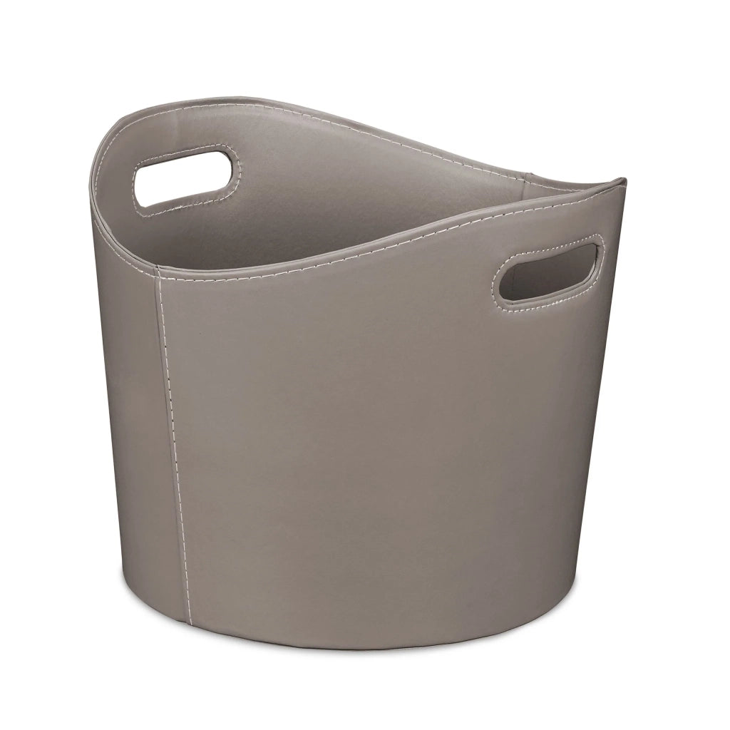 Cesta porta legna moderna taglia L 38 x 32 cm con pratiche maniglie decorazione d'interni in ecopelle grigia 13_0010930