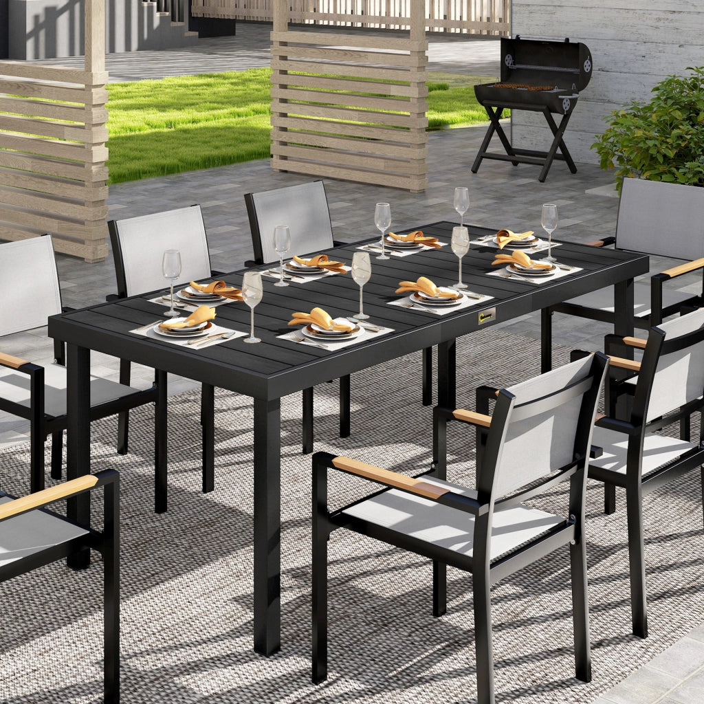 Tavolo da Pranzo da Giardino per 8 Persone in Alluminio e Plastica, Nero
