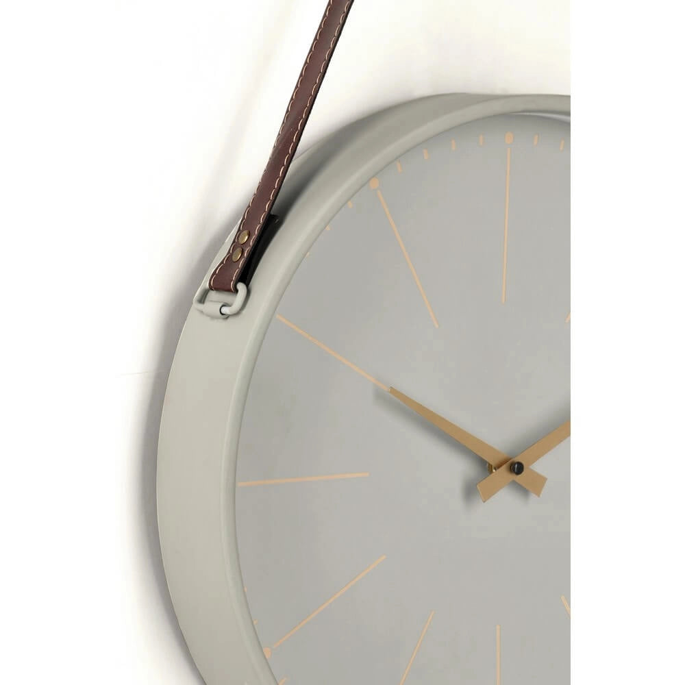 Orologio da Parete Rotondo Nero con Cinghia in Pelle Dorato - SIL