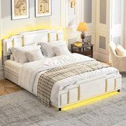 Letto imbottito 140x200 beige con LED e 4 cassetti