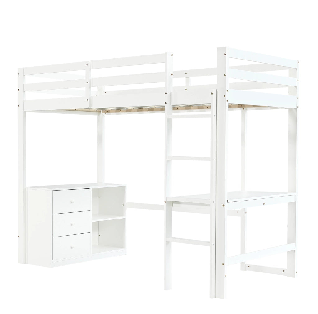 Letto a soppalco 90x200 cm bianco in legno e MDF con scrivania
