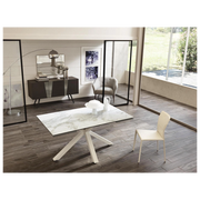 Tavolo allungabile Ceramica 1 160/240cm con top in ceramica marmo bianco lucido su vetro temperato e base in metallo - Stones