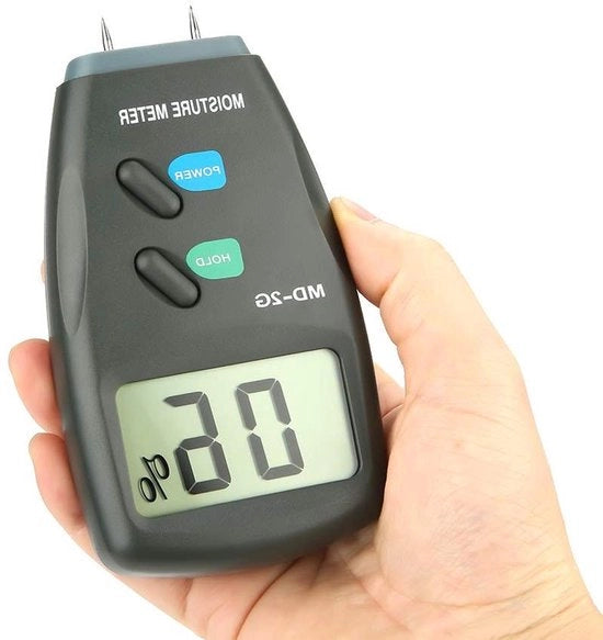- Termometro di umidità per legno con misura della percentuale di umidità 5% - 40% - Misuratore di umidità digitale LCD - Detettore di umidità portatile industriale con tasca blu.