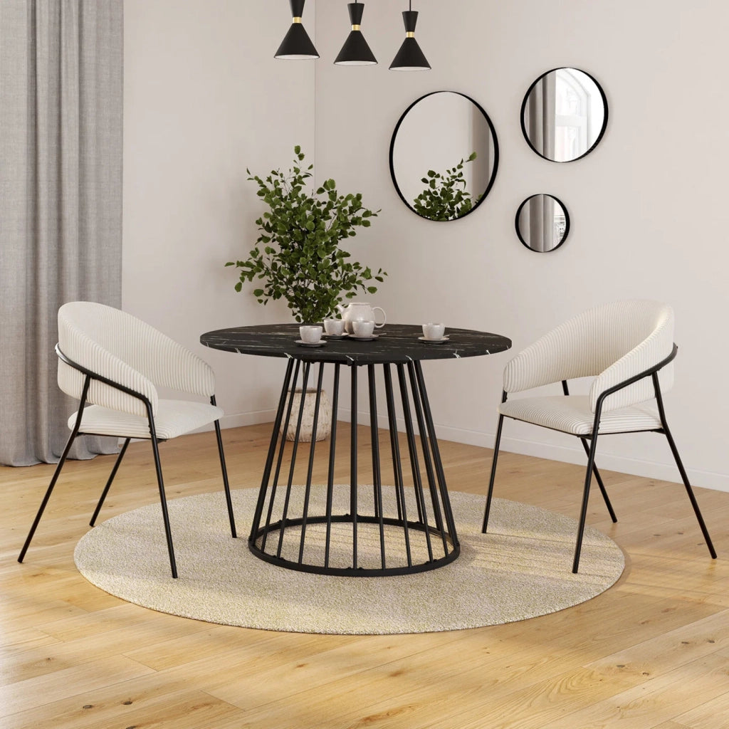 IDMarket - Set di 2 sedie da pranzo VINI in velluto a coste beige con gambe in metallo nero