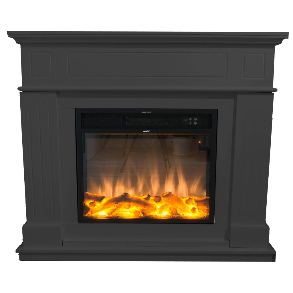 Camino Elettrico da Pavimento 110x95x25 cm Effetto Fiamma 1500W Sined Pienza Grigio Scuro