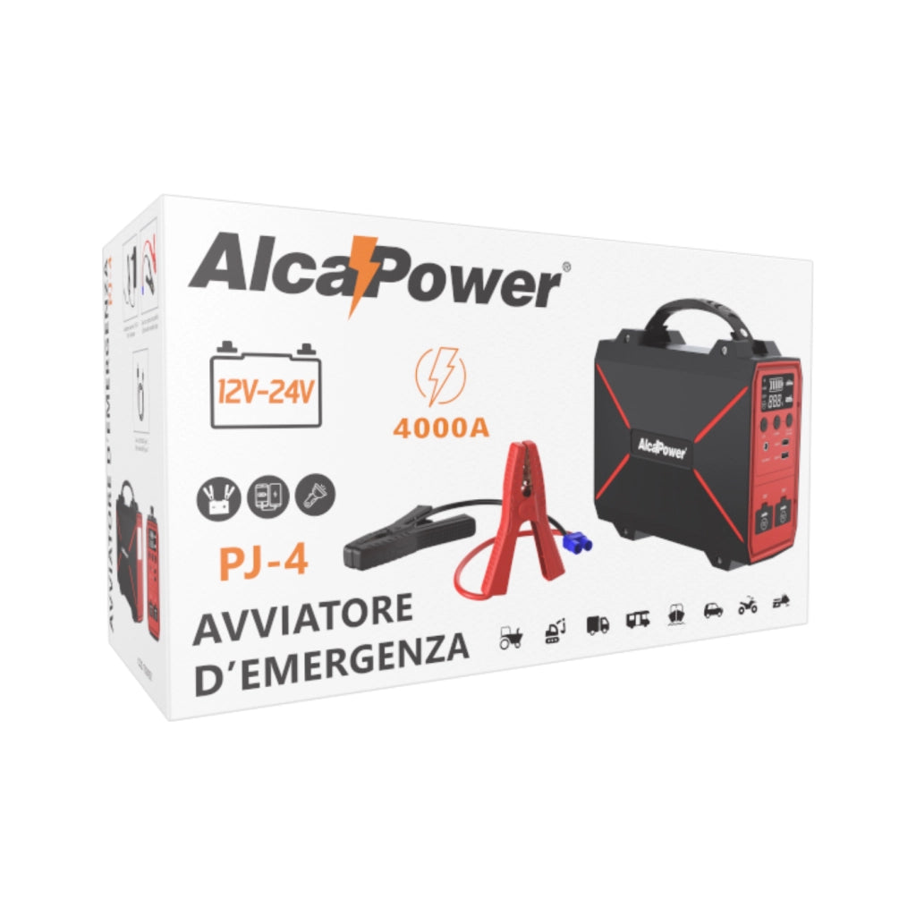 Alcapower Avviatore d'emergenza Professionale 12-24V 4000A con Power Bank 42000mAh e Torcia LED Integrata per Veicoli Pesanti e Leggeri