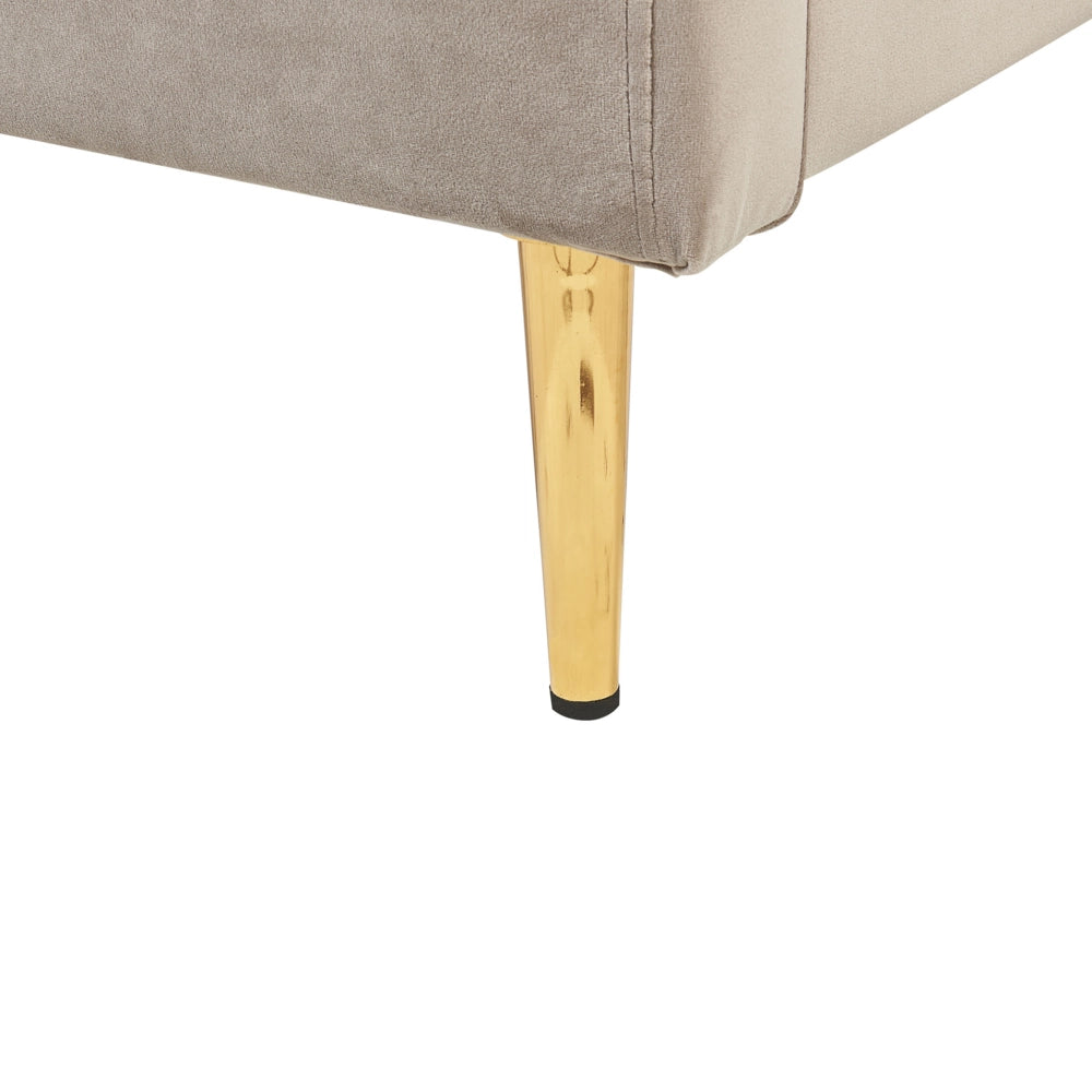 Letto con giroletto in velluto beige e grigio 160 x 200 cm testata imbottita gambe dorate stile glamour moderno