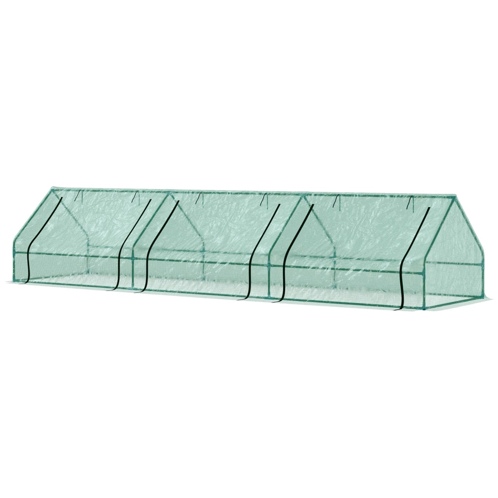 Mini Serra per Piante Impermeabile con 3 Ingressi Avvolgibili, in Acciaio e PE, 400x100x80 cm, Verde