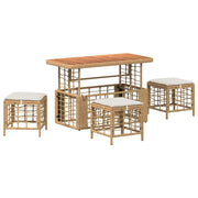 Set da Pranzo per Giardino con cuscino 4 pz | Set Salotto da Giardino Naturale e Bianco