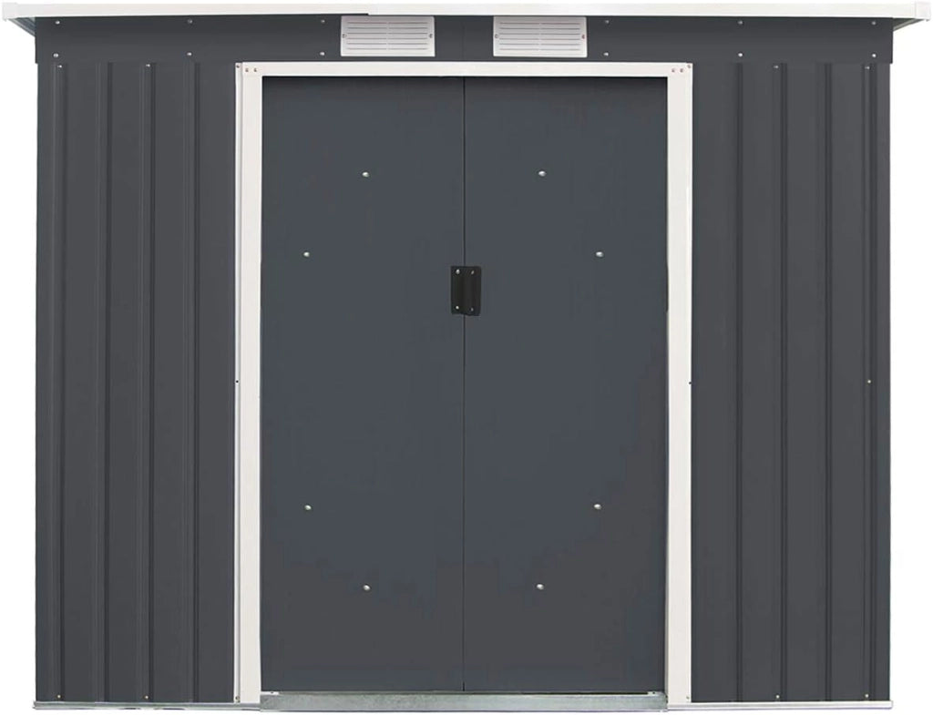 Capanno per Attrezzi, Casetta da Giardino, Capanno in Lamiera, Box da Giardino con Falda, Mobile Capanna, Ripostiglio da Giardino, con 2 Porte Scorrevoli, 2 Finestre, Grigio 213x130x173 cm