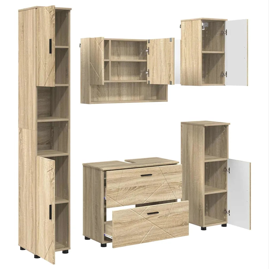 Set di mobili per il bagno con cassetto 5 pcs Rovere Sonoma 3393065