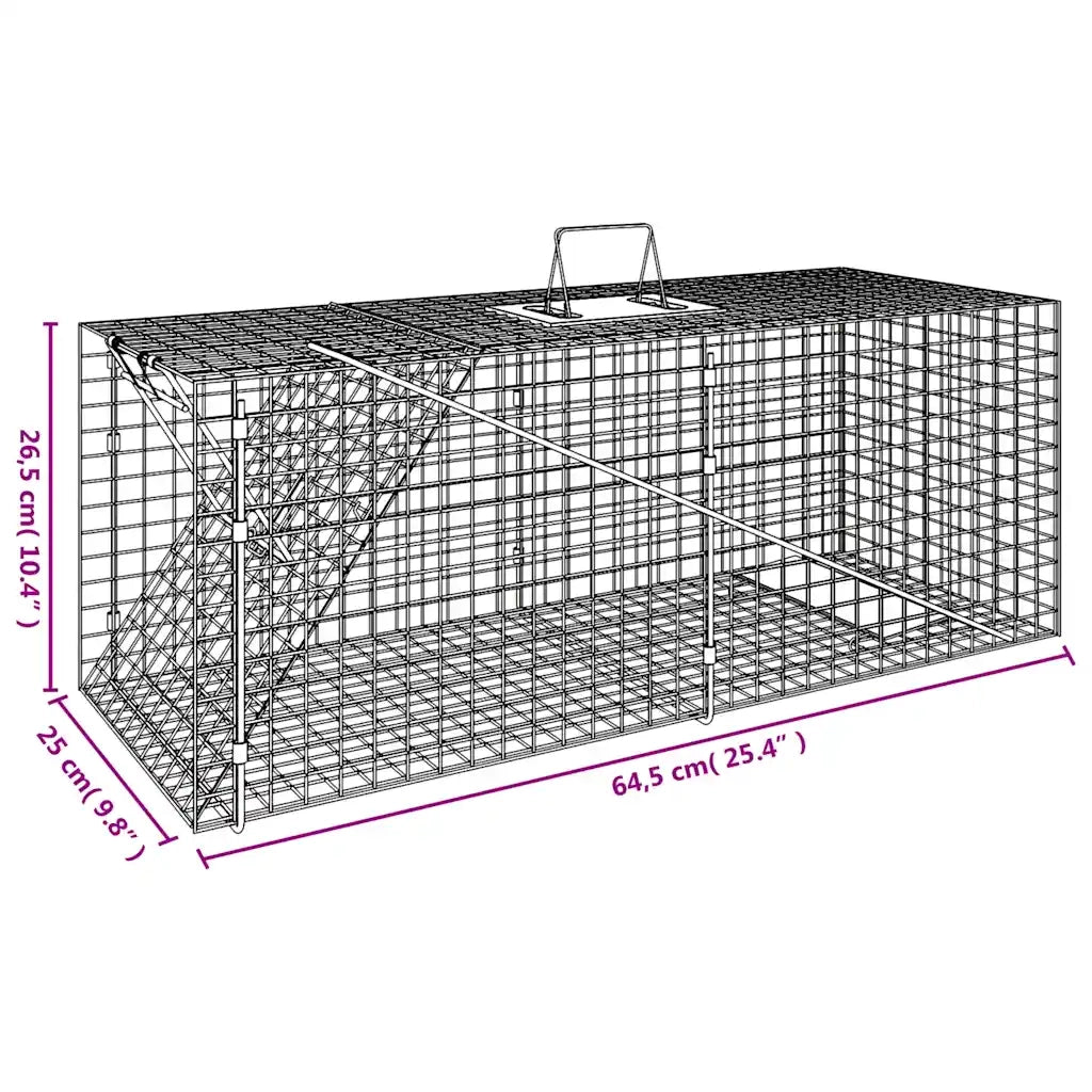 Trappola per animali 64,5x25x26,5 cm in ferro zincato 154933