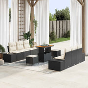 Set Divano da Giardino con cuscino 9 pcs Nero Poly Rattan