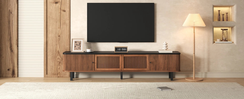 Mobile TV in MDF e PB noce, 190x35x45 cm con porte scorrevoli e rete per ricircolo aria