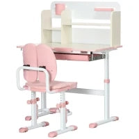 Banco Scuola con Sedia per Bambini 3-12 Anni, Altezza Regolabile e Piano Inclinabile, Rosa