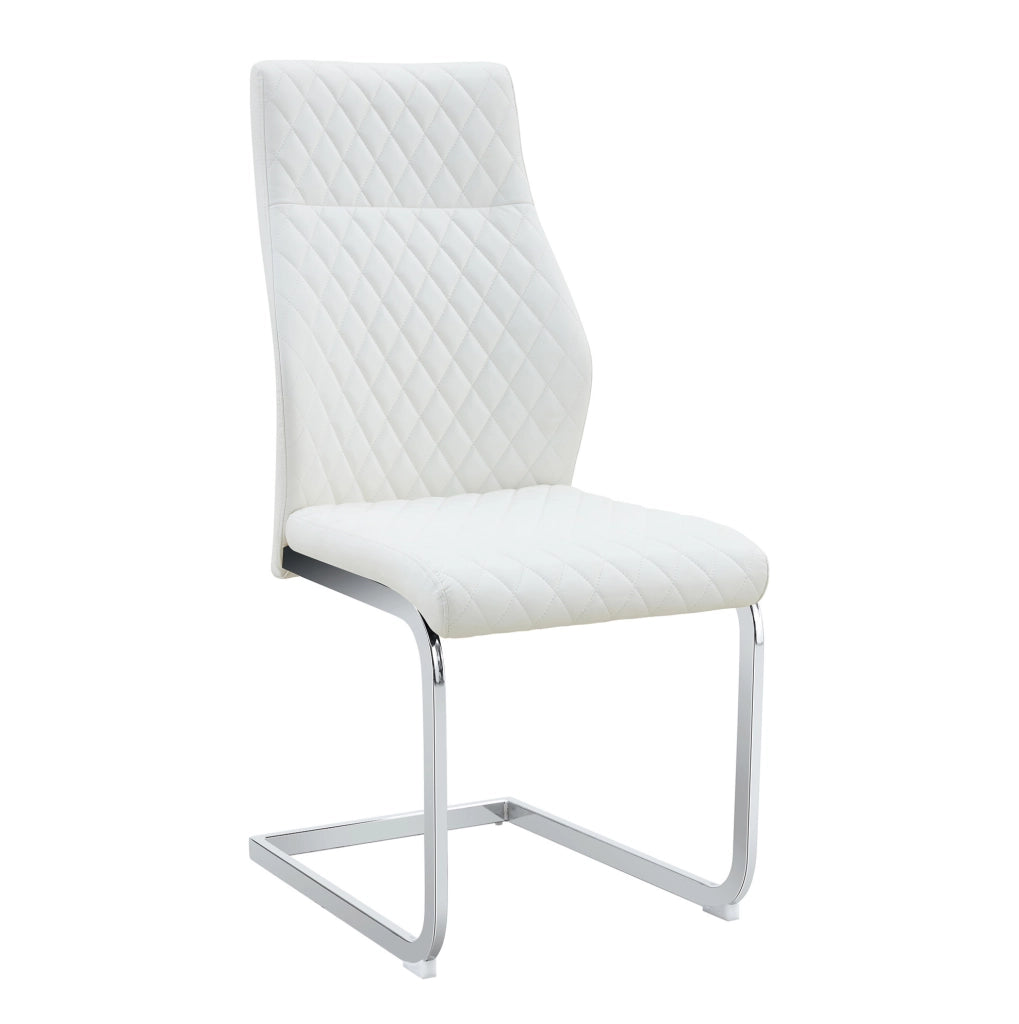 Set di 2 sedie da pranzo con schienale alto 100 cm; PU bianco e struttura metallica argento