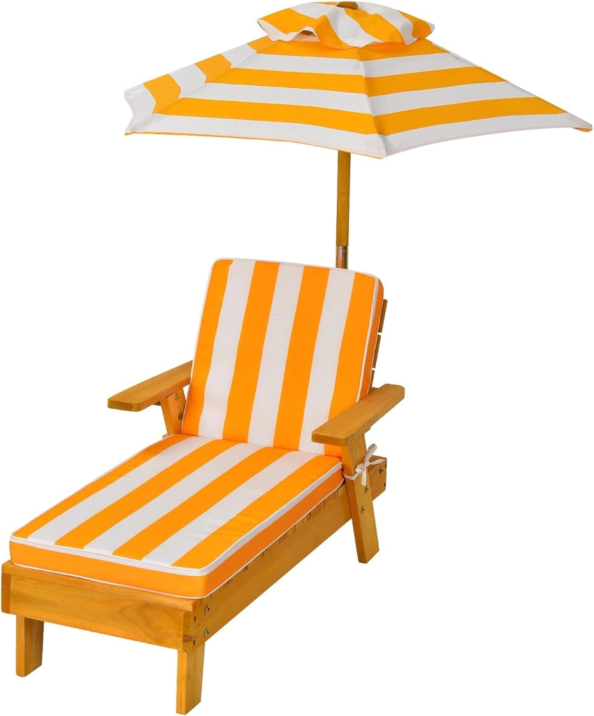 Sedia Sdraio per Bambini in Abete, Spugna e Stoffa, Traspirante e Robusta, Poltrona con Ombrello Prendisole, Sdraio per Spiaggia & Balcone & Bordo Piscina, Portato fino a 50 kg