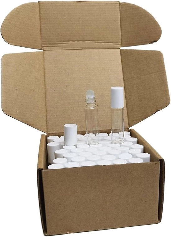 50 confezioni di flaconi a rotolo per oli essenziali - coperchi bianchi - 5 ml - palline a rotolo - flaconi in vetro - flaconi da viaggio