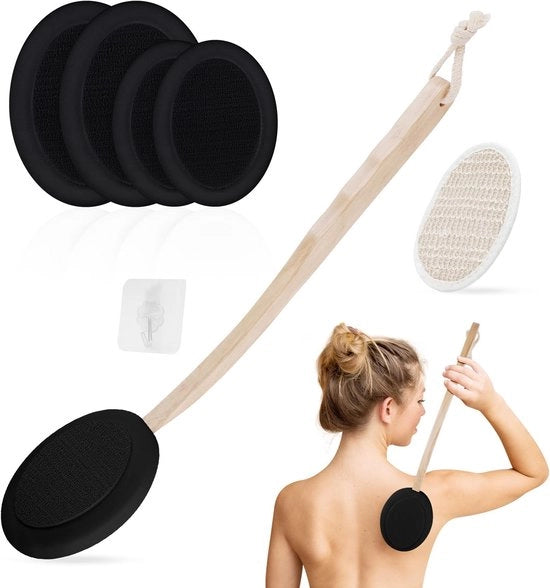 Strumento per la pulizia del pavimento, 7 pezzi con manico lungo e 4 spugne intercambiabili, applicatore per la pulizia del pavimento, spazzola per pavimenti, spazzola per docce e bagno, kit di pulizia del pavimento (nero)