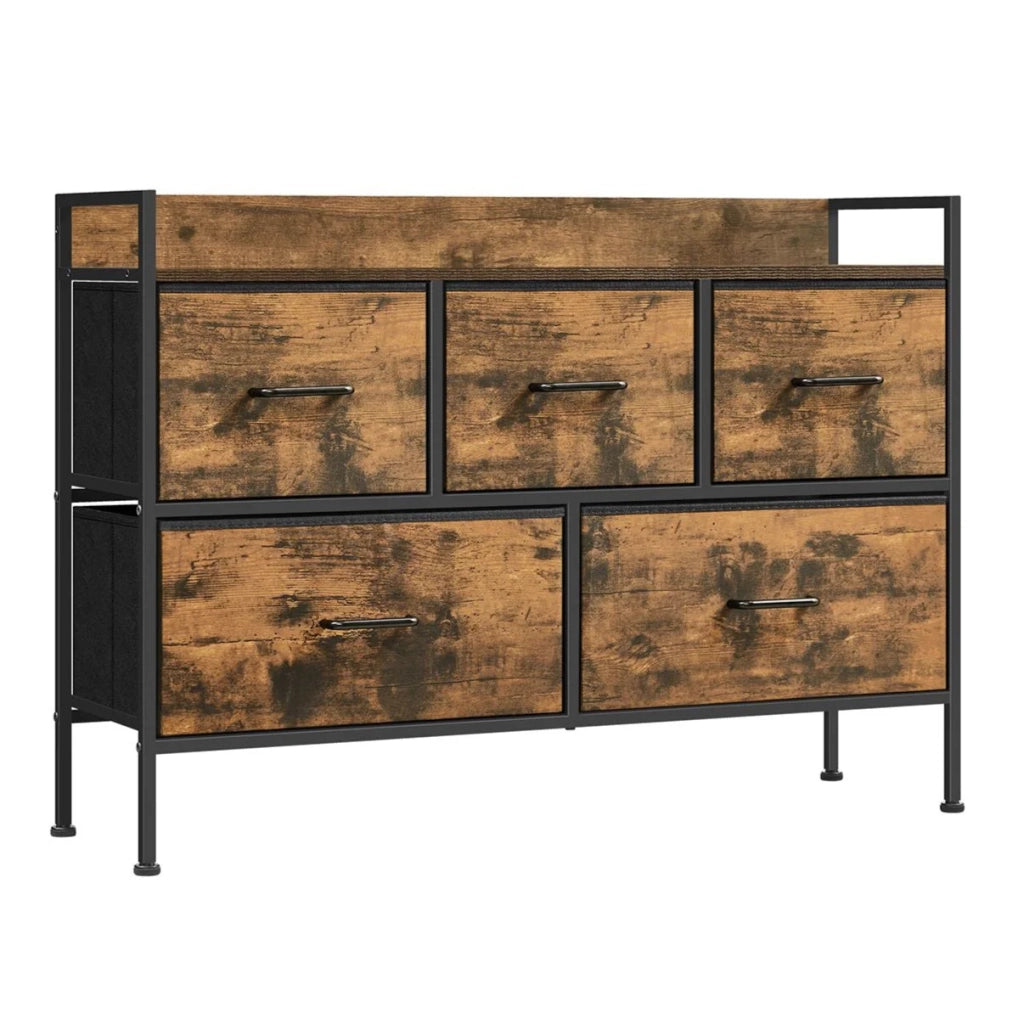 Cassettiera in tessuto 29 x 982 x 70 cm mobile contenitore con 7 cassetti su 3 livelli con maniglie in metallo stile industriale marrone 12_0005209