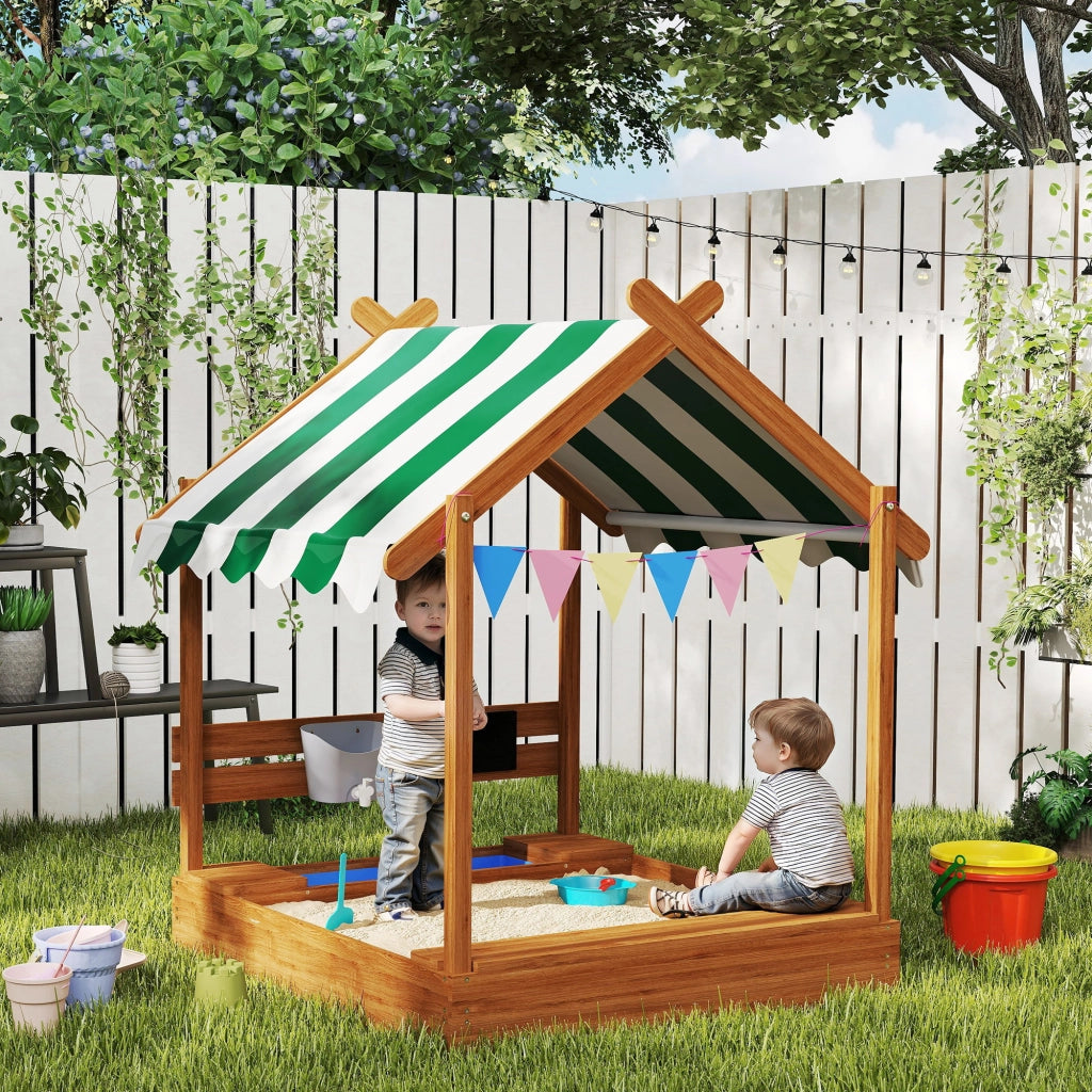 Casetta per bambini con sabbiera, toldo e lavagna ¨C zephmum ¨C arancione 124x116x146 cm