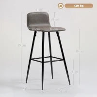 Set 2 Sgabelli Bar con Schienale Basso e Poggiapiedi, Rivestimento in PU e Gambe in Acciaio, Marrone Scuro