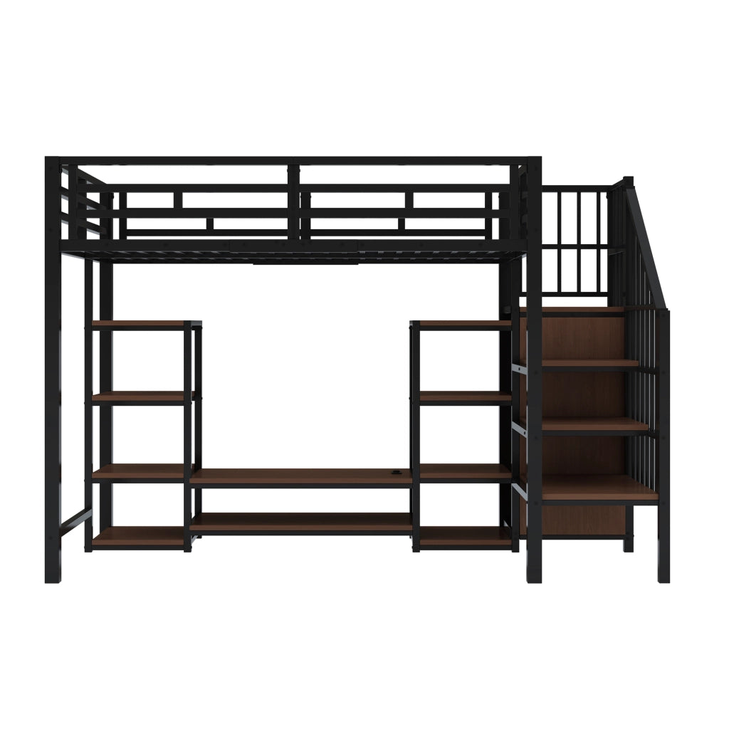 Letto a soppalco 90x200 cm con supporto TV e presa; nero