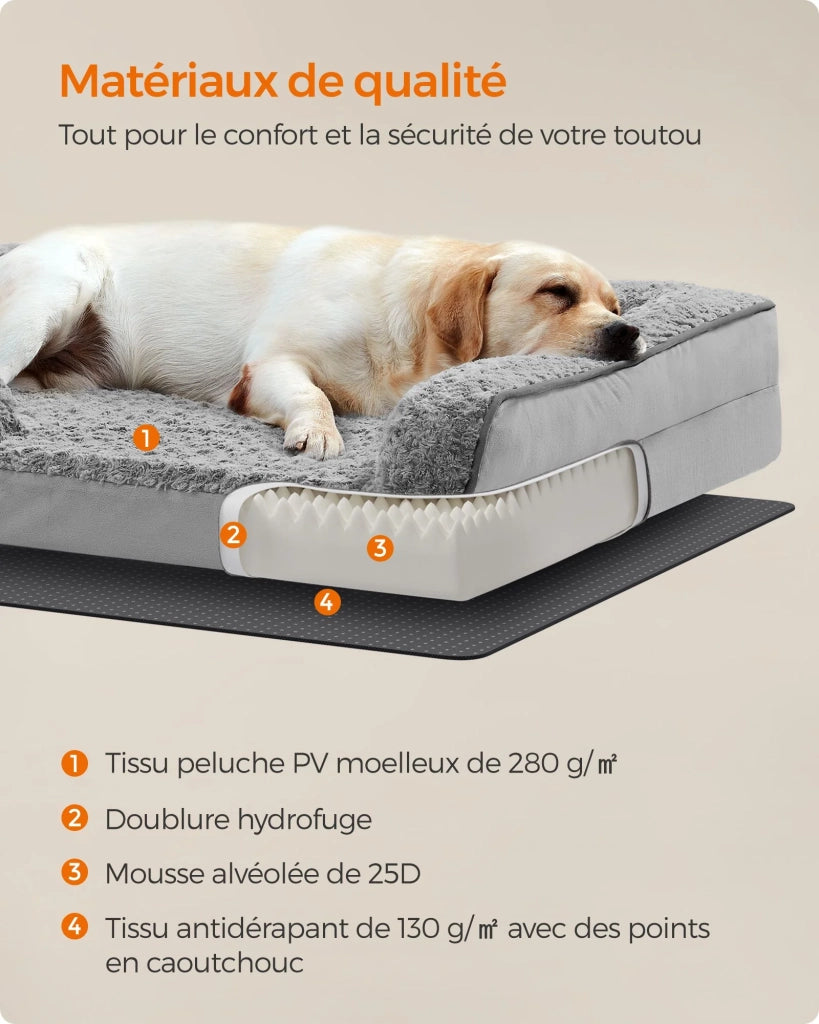 Cuccia per cani cuccia ortopedica per animali domestici schiuma a nido d'ape bordi imbottiti rialzati rivestimento in peluche rimovibile con motivi rosa 71 x 58 x 16 cm grigio 12_0006817