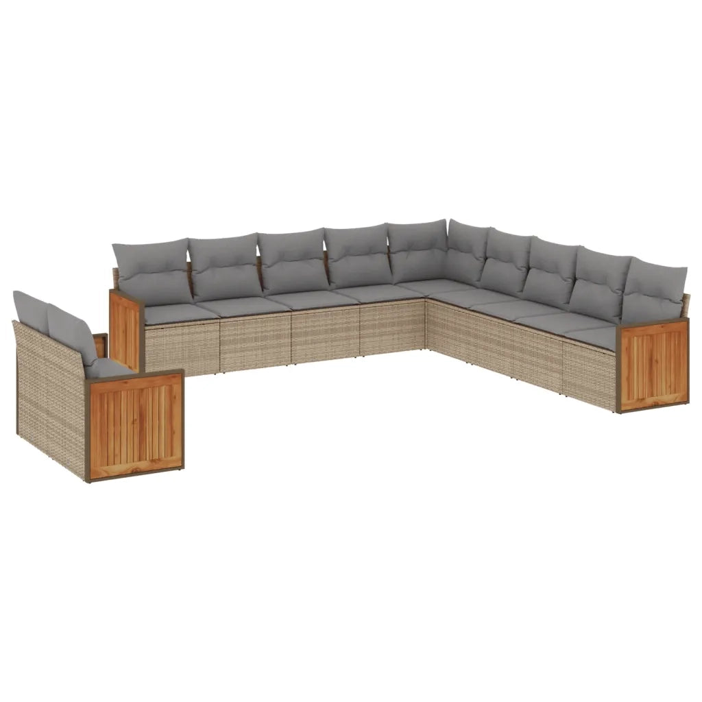 Set Divani da Giardino 11 pz con Cuscini Beige in Polyrattan 3227809