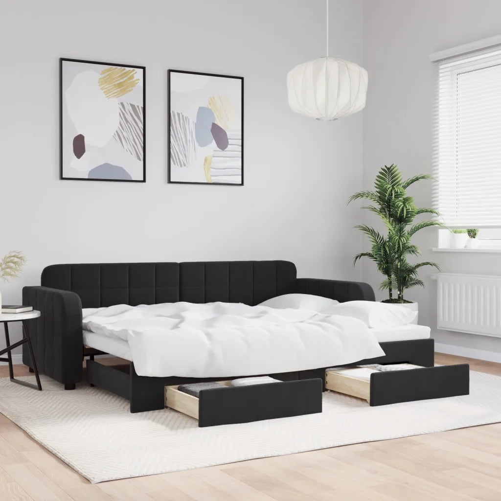 Divano Letto Estraibile con Cassetti Nero 80x200 cm in Velluto 3196974