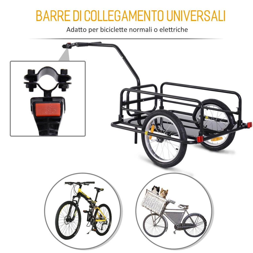 EasyComfort Carrello per Bicicletta Rimorchio Cargo Bici Trasporto di Oggetti Pieghevole Portata 36kg 156x72x82cm