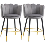 SET DA 2 SGABELLI DA BAR VELLUTATI CON POGGIAPIEDI E BASE IN ACCIAIO, 59X52X90CM, GRIGIO