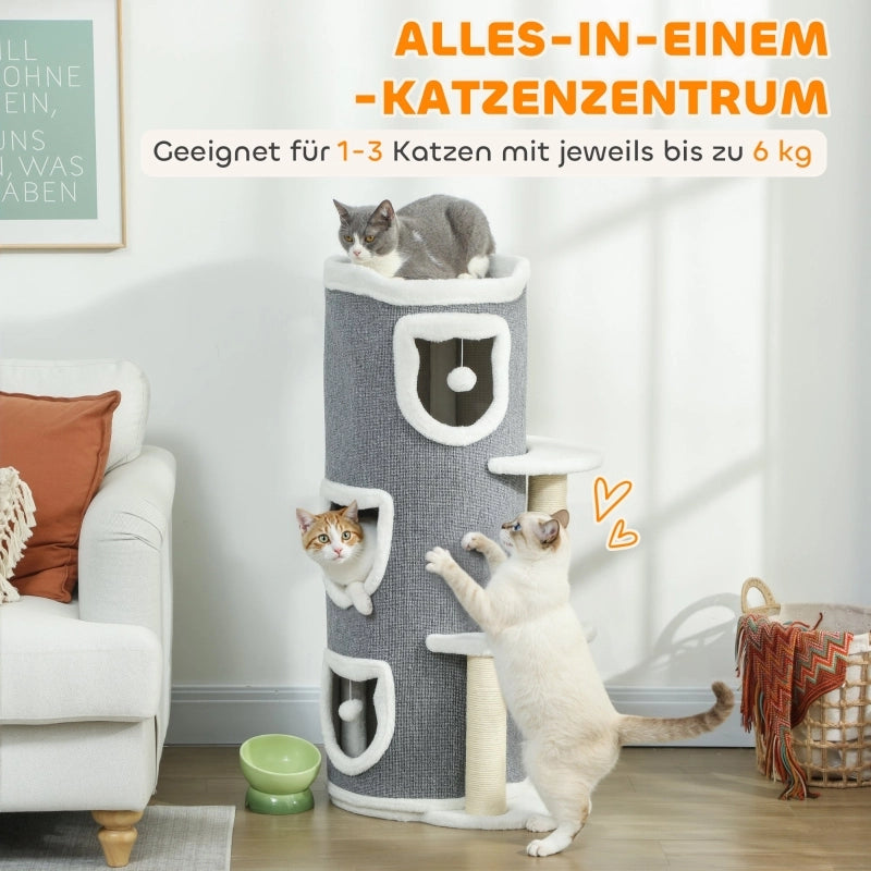 TORRE PER GATTI 101 cm a 3 livelli Grigio in poliestere