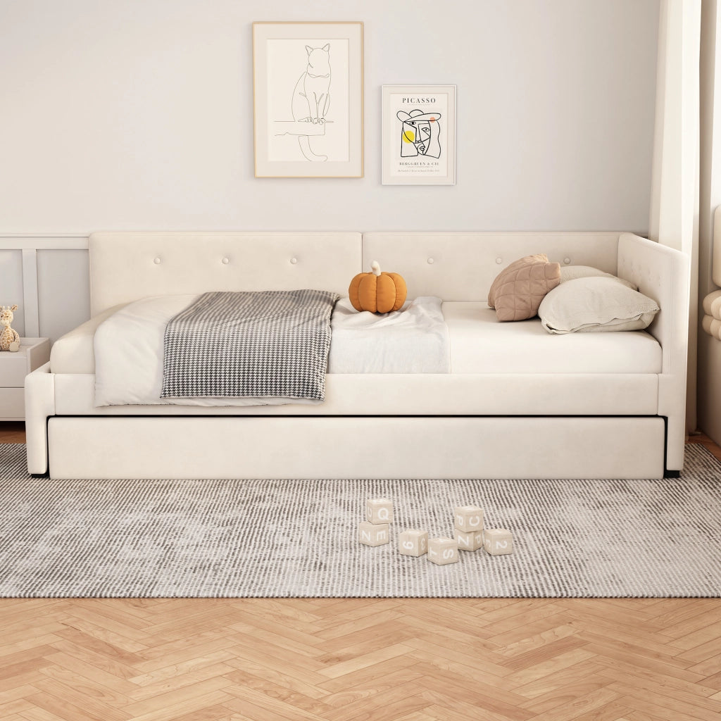 Letto singolo con roll-out in velluto 90x200 cm