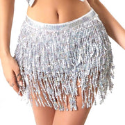 Abito da ballo con pailletten scintillanti con frange per danza del ventre e delle anche - costume festivo per donne e ragazze