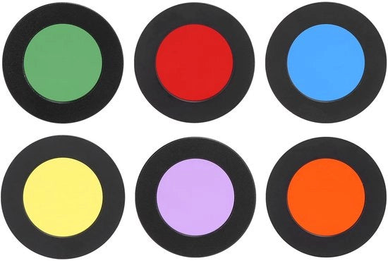 Set di filtri oculare per telescopio - 6 colori - 1,25 pollici/31,7 mm - riduzione luminosità - plastica - compatibile con telescopi astronomici