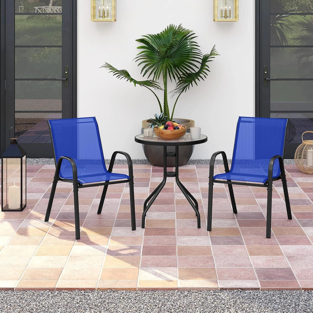 Set da Bistrò in Tessuto Textilene, Set da Giardino in 3 Pezzi, Tavolo Rotondo in Vetro Portato 50 kg, Sedie Portate 150 kg, Set Tavolo e Sedie da Esterno, Patio, Cortile, Veranda (Navy)