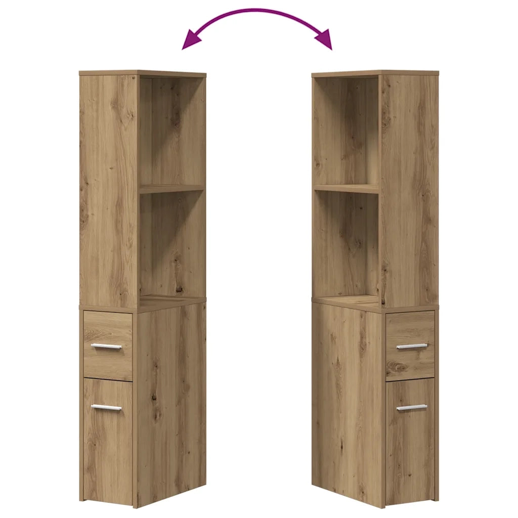 Mobile da Bagno Stretto con Ruote Rovere Artigianale Truciolato 855303